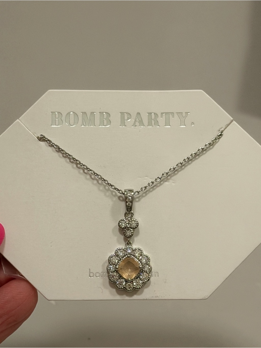 Bomb Party NWT! Peach Topaz on Diamond CZ Rhodium Plating VERY RETRO RBP3396
